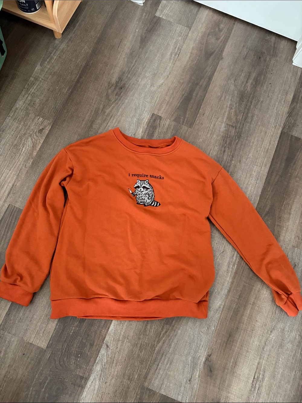 Orange Crewneck Sweatshirt with Raccoon Graphic